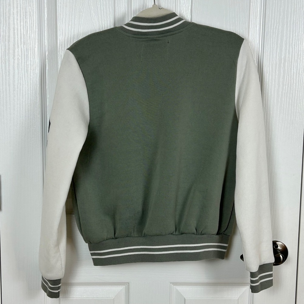 New‎ Look Kids Varsity Letterman Jacket M Olive Green White - Picture 6 of 8